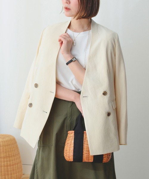 B:MING by BEAMS(ビーミングバイビームス)の「B:MING by BEAMS / 麻混 ジャケット(ノーカラージャケット・レディース・ライトベージュ/ブラウン・SMALL/MEDIUM)」の1枚目の写真