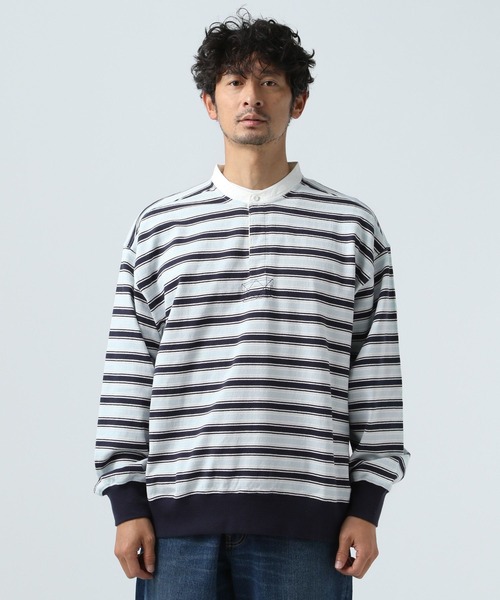 BAYFLOW（ベイフロー）の「ラガーポロロンT（Tシャツ/カットソー・メンズ・ブルー/ベージュ・MEDIUM/LARGE）」の3枚目の写真