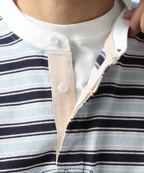 BAYFLOW（ベイフロー）の「ラガーポロロンT（Tシャツ/カットソー・メンズ・ブルー/ベージュ・MEDIUM/LARGE）」の8枚目の写真