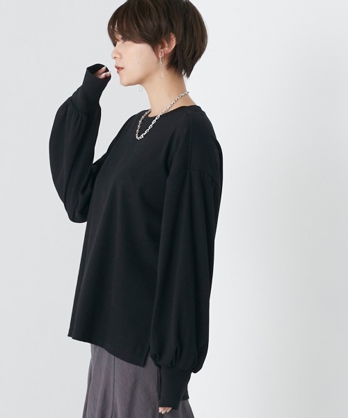 OMNES（オムネス）の「リブボリューム袖プルオーバー長袖（その他トップス・レディース・オレンジ/ホワイト系その他/アイボリー/ブラック/オリーブ・FREE）」の4枚目の写真