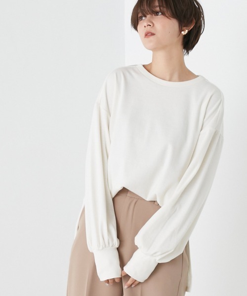 OMNES（オムネス）の「リブボリューム袖プルオーバー長袖（その他トップス・レディース・オレンジ/ホワイト系その他/アイボリー/ブラック/オリーブ・FREE）」の9枚目の写真