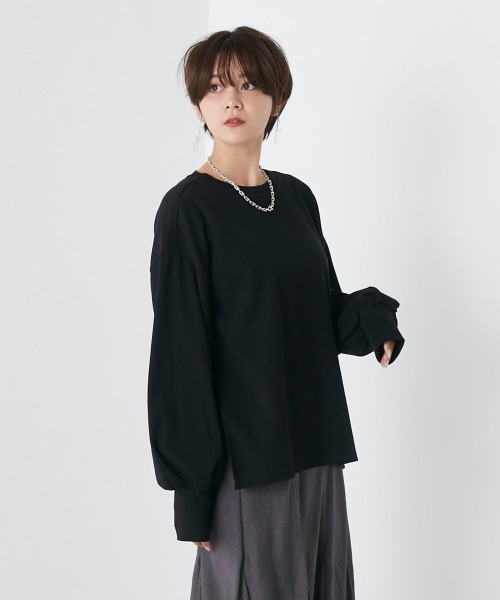 OMNES（オムネス）の「リブボリューム袖プルオーバー長袖（その他トップス・レディース・オレンジ/ホワイト系その他/アイボリー/ブラック/オリーブ・FREE）」の10枚目の写真