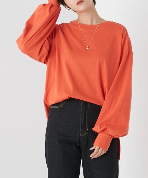 OMNES（オムネス）の「リブボリューム袖プルオーバー長袖（その他トップス・レディース・オレンジ/ホワイト系その他/アイボリー/ブラック/オリーブ・FREE）」の11枚目の写真