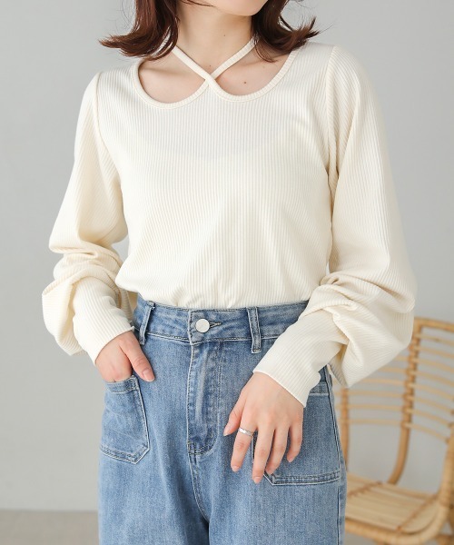 Bab(バブ)の「前後2WAYアシンメトリーカットソー(Tシャツ/カットソー・レディース・A/グリーン/ブラック/アイボリー・FREE)」の7枚目の写真