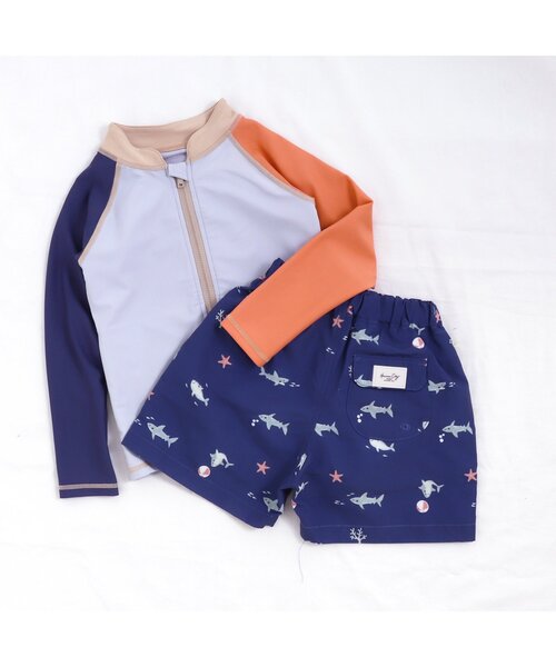 apres les cours(アプレレクール)の「【UVカット】バイカラー・ラッシュガード(ラッシュガード・キッズ・アイボリー/サックスブルー・100/130/90/110/80/140/120)」の11枚目の写真