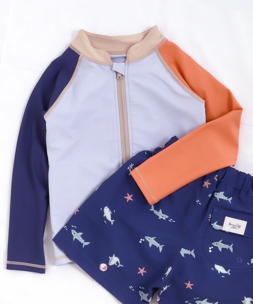 apres les cours(アプレレクール)の「【UVカット】バイカラー・ラッシュガード(ラッシュガード・キッズ・アイボリー/サックスブルー・100/130/90/110/80/140/120)」の1枚目の写真