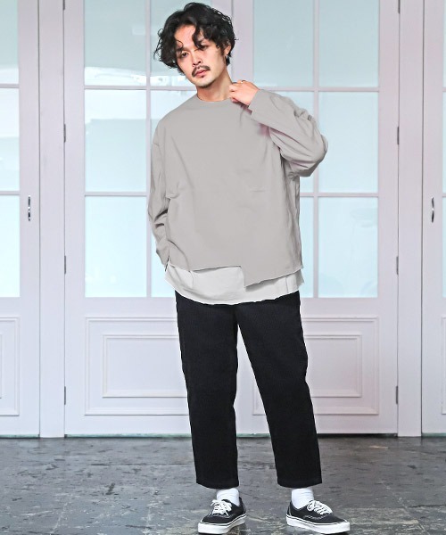 LUXSTYLE（ラグスタイル）の「ノースリーブアンサンブルクロップドロンT（アンサンブル・メンズ・グレー×ホワイト/ブラック×ホワイト/ブラック×ブラック・M/L）」の4枚目の写真