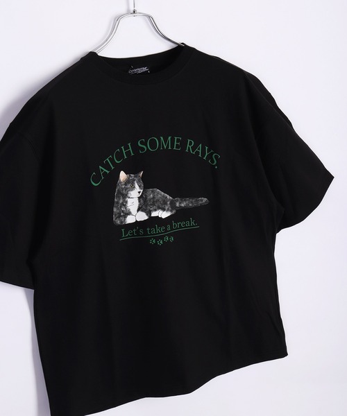 【未使用タグ付き】HARDY NOIR CAT PRINT スウエット 猫柄 セール】キャットプリントTシャツ ネコ柄Tシャツ（Tシャツ