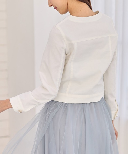 tocco closet（トッコ　クローゼット）の「ポケット付きパール釦ノーカラーデニムジャケット（デニムジャケット・レディース・インディゴブルー/ライトブルー/オフホワイト・M）」の20枚目の写真