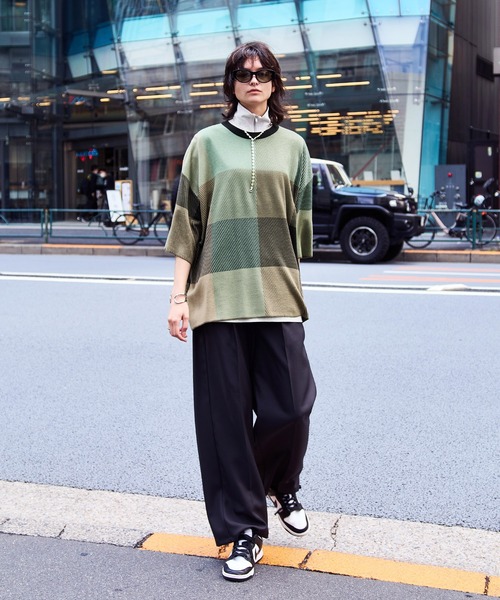 ENDER PRODUCTS（エンダープロダクツ）の「マルチパターンWジャガードサマーニットS/Sプルオーバー/ブロックチェック/タイダイ 【ENDER PRODUCTS/エンダープロダクツ】（ニット/セーター・メンズ・ブラック系/グリーン系/グレー系/アイボリー系/ブルー系・L/M）」の7枚目の写真