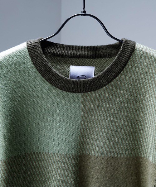 ENDER PRODUCTS（エンダープロダクツ）の「マルチパターンWジャガードサマーニットS/Sプルオーバー/ブロックチェック/タイダイ 【ENDER PRODUCTS/エンダープロダクツ】（ニット/セーター・メンズ・ブラック系/グリーン系/グレー系/アイボリー系/ブルー系・L/M）」の12枚目の写真