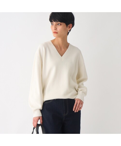 OPAQUE.CLIP（オペークドットクリップ）の「◆オーガニックコットンVネックニットプルオーバー【UVケア/洗える】（ニット/セーター・レディース・ブラック/オフホワイト/ブルー・38/40）」の12枚目の写真