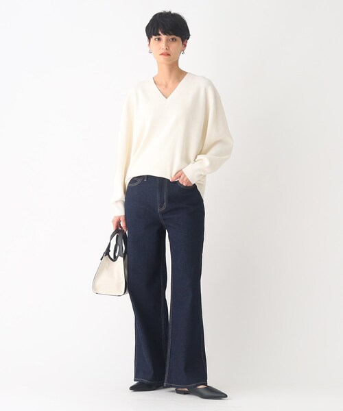 OPAQUE.CLIP（オペークドットクリップ）の「◆オーガニックコットンVネックニットプルオーバー【UVケア/洗える】（ニット/セーター・レディース・ブラック/オフホワイト/ブルー・38/40）」の20枚目の写真