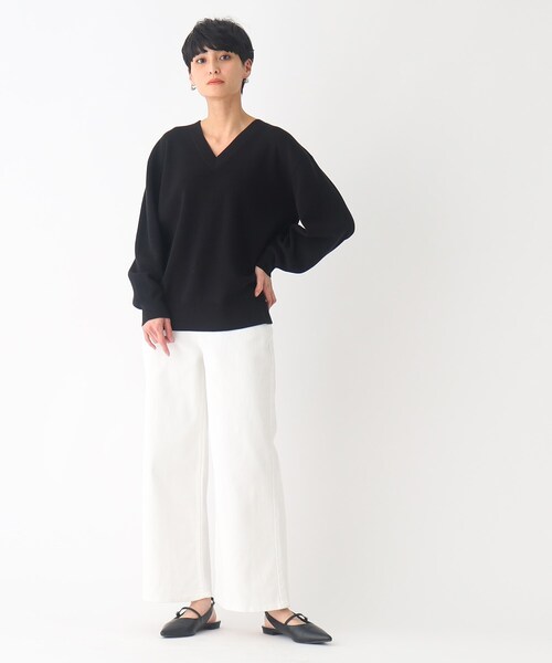 OPAQUE.CLIP（オペークドットクリップ）の「◆オーガニックコットンVネックニットプルオーバー【UVケア/洗える】（ニット/セーター・レディース・ブラック/オフホワイト/ブルー・38/40）」の15枚目の写真