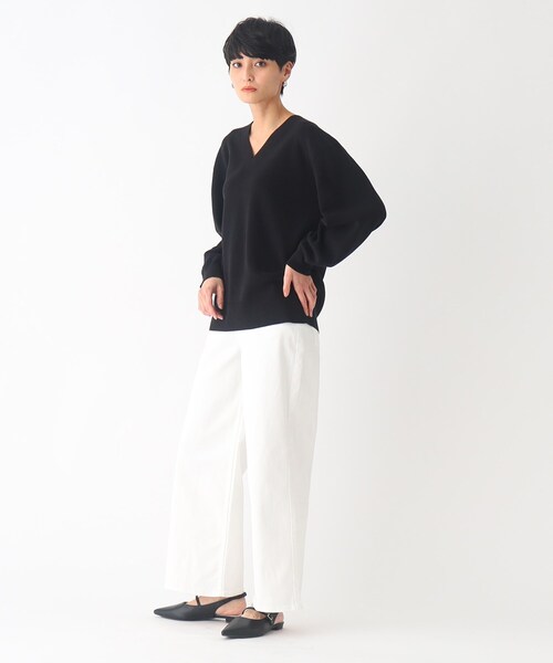 OPAQUE.CLIP（オペークドットクリップ）の「◆オーガニックコットンVネックニットプルオーバー【UVケア/洗える】（ニット/セーター・レディース・ブラック/オフホワイト/ブルー・38/40）」の10枚目の写真