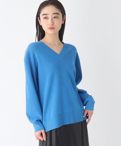 OPAQUE.CLIP（オペークドットクリップ）の「◆オーガニックコットンVネックニットプルオーバー【UVケア/洗える】（ニット/セーター・レディース・ブラック/オフホワイト/ブルー・38/40）」の6枚目の写真