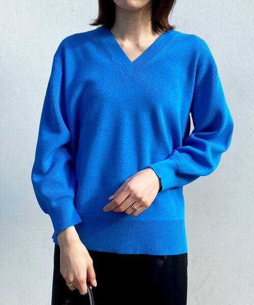 OPAQUE.CLIP（オペークドットクリップ）の「◆オーガニックコットンVネックニットプルオーバー【UVケア/洗える】（ニット/セーター・レディース・ブラック/オフホワイト/ブルー・38/40）」の11枚目の写真