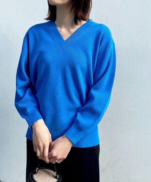OPAQUE.CLIP（オペークドットクリップ）の「◆オーガニックコットンVネックニットプルオーバー【UVケア/洗える】（ニット/セーター・レディース・ブラック/オフホワイト/ブルー・38/40）」の7枚目の写真