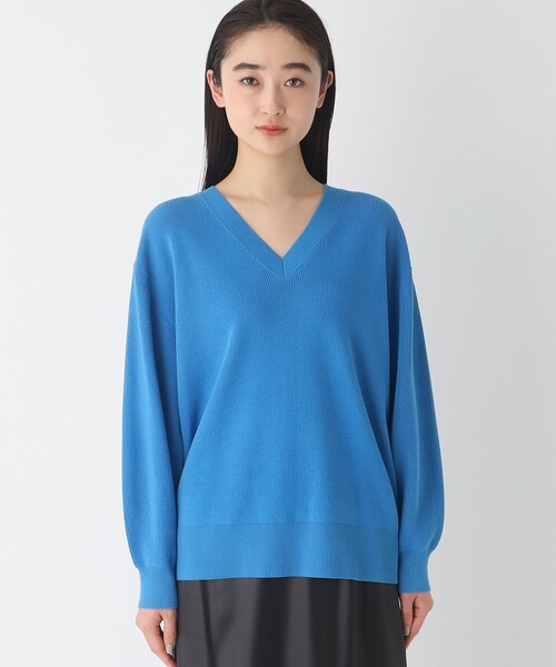 OPAQUE.CLIP（オペークドットクリップ）の「◆オーガニックコットンVネックニットプルオーバー【UVケア/洗える】（ニット/セーター・レディース・ブラック/オフホワイト/ブルー・38/40）」の14枚目の写真