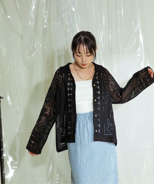 Eimee Law（エイミーロウ）の「パネルレースシャツジャケット（シャツ/ブラウス・レディース・オフホワイト/キナリ/ブラック・38）」の7枚目の写真
