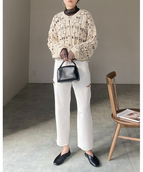 She's Closet（シーズクローゼット）の「サイドカットスリット裾フリンジハイウエストワイドストレートスラッシュデニムパンツ（デニムパンツ・レディース・サックスブルー/ブラック/オフホワイト/ブルー・FREE）」の12枚目の写真