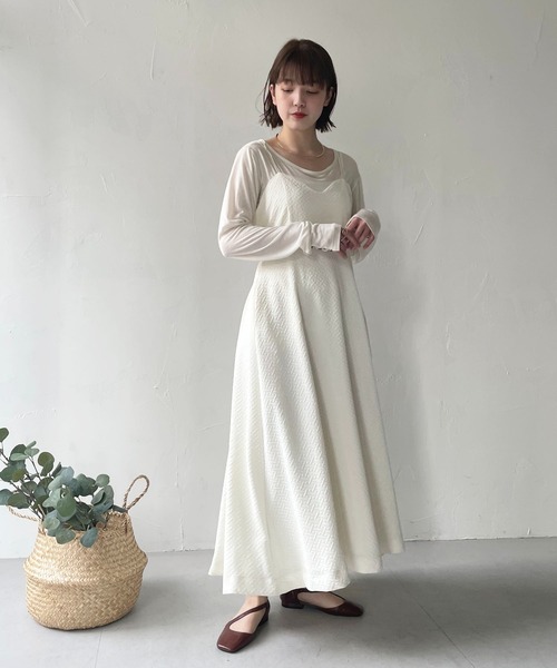 CLEIO（クレイオ）の「【CLEIO】フクレジャガードキャミワンピース（ワンピース・レディース・アイボリー/ブラック・FREE）」の4枚目の写真