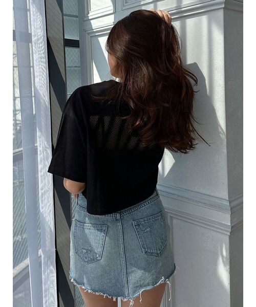 GYDA（ジェイダ）の「RILEYメッシュショートTシャツ（Tシャツ/カットソー・レディース・ピンク/ブラック/オフホワイト・FREE）」の2枚目の写真