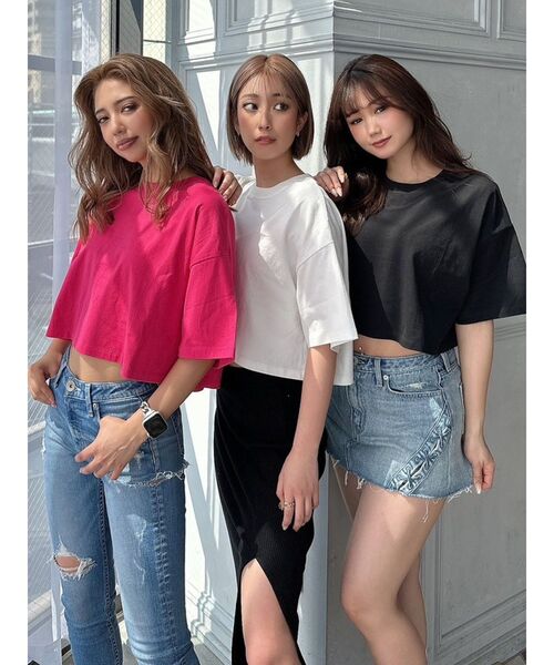 GYDA（ジェイダ）の「RILEYメッシュショートTシャツ（Tシャツ/カットソー・レディース・ピンク/ブラック/オフホワイト・FREE）」の6枚目の写真