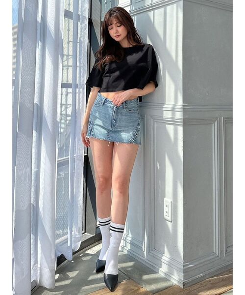 GYDA（ジェイダ）の「RILEYメッシュショートTシャツ（Tシャツ/カットソー・レディース・ピンク/ブラック/オフホワイト・FREE）」の16枚目の写真