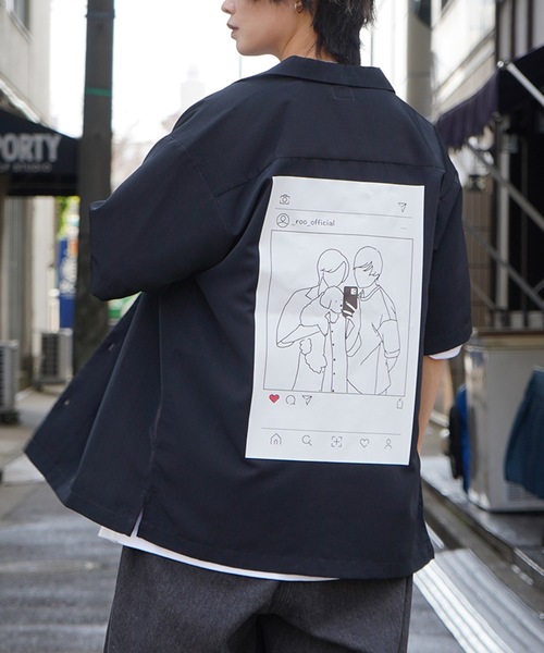Roo(ルー)の「【Roo / ルー】カップルフォト バックプリントオープンカラーシャツ(シャツ/ブラウス・レディース・ナチュラル/サックスブルー/ブラック/グリーン・M/L)」の2枚目の写真
