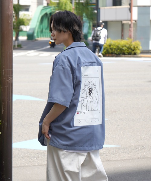Roo(ルー)の「【Roo / ルー】カップルフォト バックプリントオープンカラーシャツ(シャツ/ブラウス・レディース・ナチュラル/サックスブルー/ブラック/グリーン・M/L)」の15枚目の写真