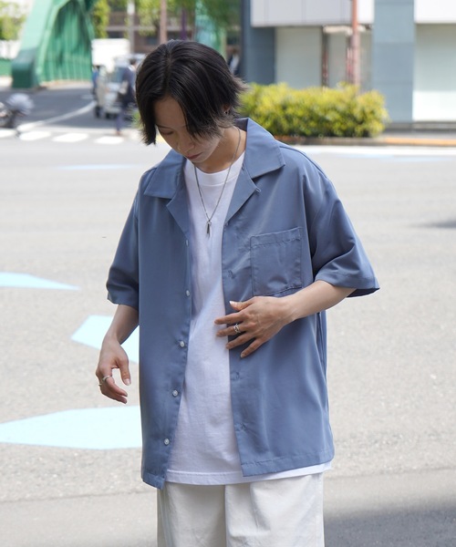 Roo(ルー)の「【Roo / ルー】カップルフォト バックプリントオープンカラーシャツ(シャツ/ブラウス・レディース・ナチュラル/サックスブルー/ブラック/グリーン・M/L)」の18枚目の写真