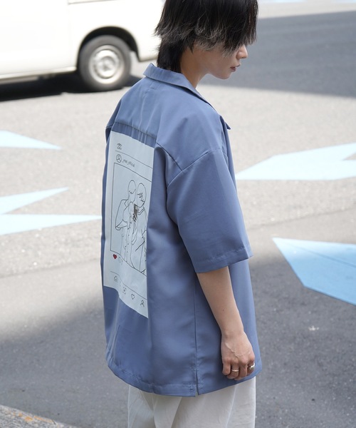 Roo(ルー)の「【Roo / ルー】カップルフォト バックプリントオープンカラーシャツ(シャツ/ブラウス・レディース・ナチュラル/サックスブルー/ブラック/グリーン・M/L)」の14枚目の写真
