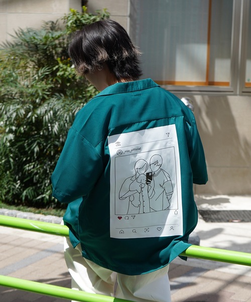 Roo(ルー)の「【Roo / ルー】カップルフォト バックプリントオープンカラーシャツ(シャツ/ブラウス・レディース・ナチュラル/サックスブルー/ブラック/グリーン・M/L)」の21枚目の写真
