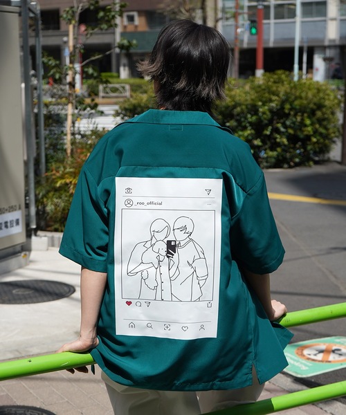 Roo(ルー)の「【Roo / ルー】カップルフォト バックプリントオープンカラーシャツ(シャツ/ブラウス・レディース・ナチュラル/サックスブルー/ブラック/グリーン・M/L)」の22枚目の写真