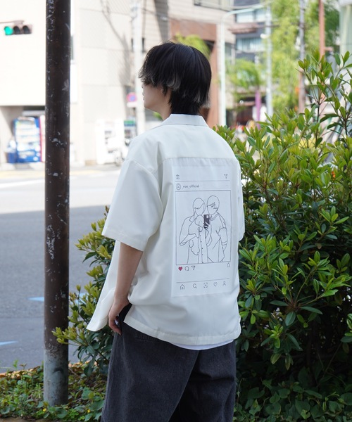Roo(ルー)の「【Roo / ルー】カップルフォト バックプリントオープンカラーシャツ(シャツ/ブラウス・レディース・ナチュラル/サックスブルー/ブラック/グリーン・M/L)」の9枚目の写真