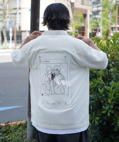 Roo(ルー)の「【Roo / ルー】カップルフォト バックプリントオープンカラーシャツ(シャツ/ブラウス・レディース・ナチュラル/サックスブルー/ブラック/グリーン・M/L)」の7枚目の写真