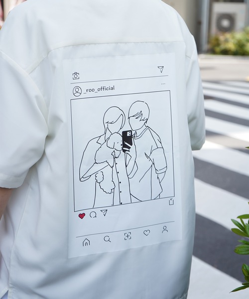 Roo(ルー)の「【Roo / ルー】カップルフォト バックプリントオープンカラーシャツ(シャツ/ブラウス・レディース・ナチュラル/サックスブルー/ブラック/グリーン・M/L)」の6枚目の写真