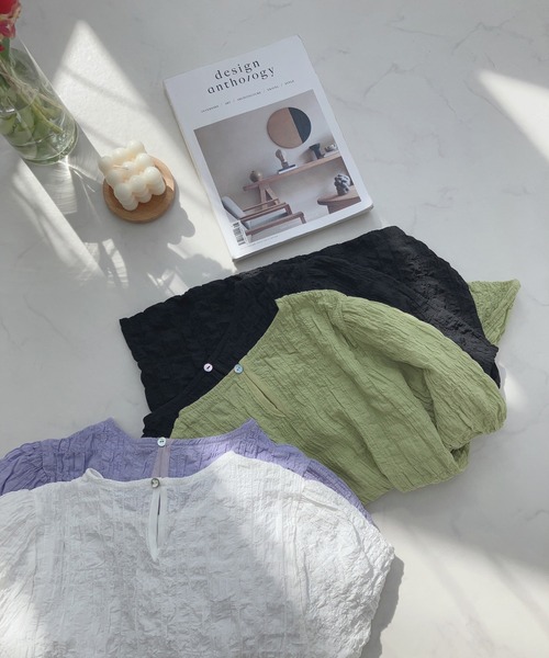 AS KNOW AS plus（アズノゥアズプラス）の「〇ボリュームスリーブ ぽこぽこ半袖プルオーバー（Tシャツ/カットソー・レディース・グリーン/オフホワイト/ブラック/パープル・FREE）」の15枚目の写真