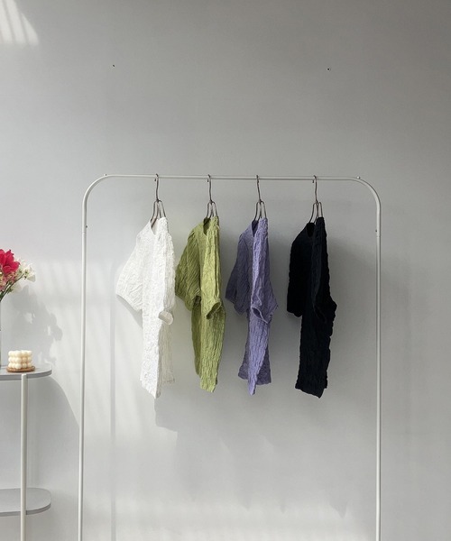 AS KNOW AS plus（アズノゥアズプラス）の「〇ボリュームスリーブ ぽこぽこ半袖プルオーバー（Tシャツ/カットソー・レディース・グリーン/オフホワイト/ブラック/パープル・FREE）」の17枚目の写真