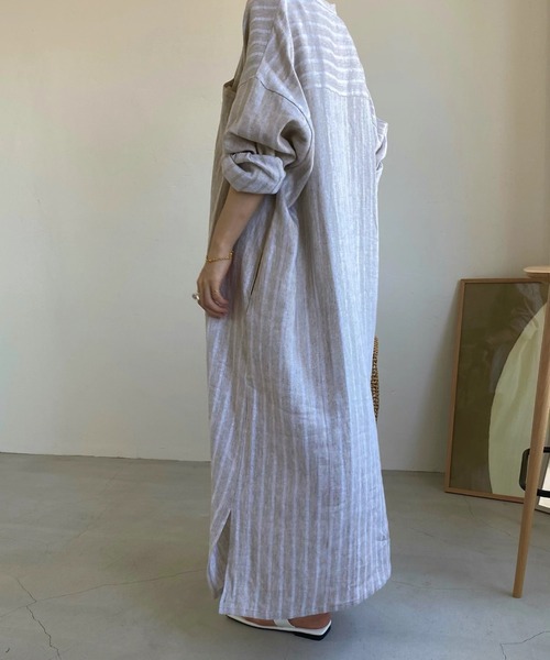 WILLFULLY（ウィルフリー）の「stand collar linen stripe shirt