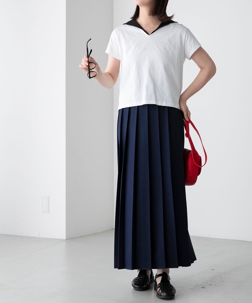 BONLECILL（ボンルシール）の「配色セーラーカラー半袖Tシャツ（Tシャツ/カットソー・レディース・ブラック/オフホワイト/ネイビー・FREE）」の14枚目の写真