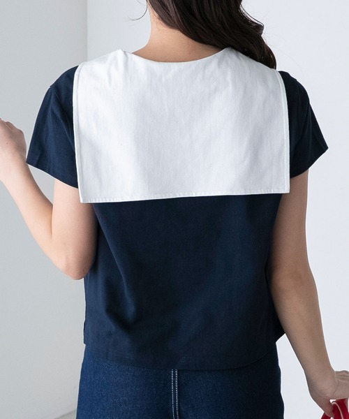 BONLECILL（ボンルシール）の「配色セーラーカラー半袖Tシャツ（Tシャツ/カットソー・レディース・ブラック/オフホワイト/ネイビー・FREE）」の16枚目の写真