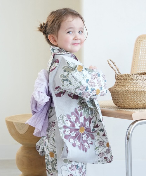 utatane（ウタタネ）の「キッズ浴衣3点セット utatane グレイッシュに