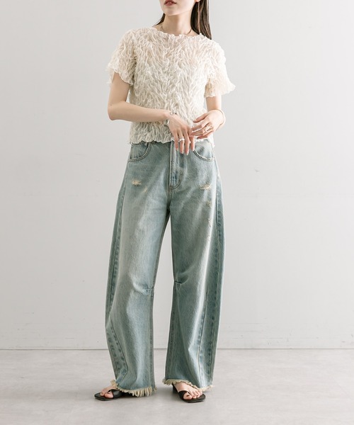 mystic(ミスティック)の「シャーリングフレンチTシャツ(シャツ/ブラウス・レディース・ブラック/ピンク/アイボリー・FREE)」の9枚目の写真