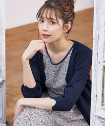 【洗える】スリット袖Vネックリブカーディガン