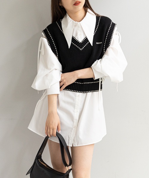 Chico(チコ)の「バイカラーニットベスト(ベスト・レディース・アイボリー/ブラック/ダークグレー・FREE)」の13枚目の写真