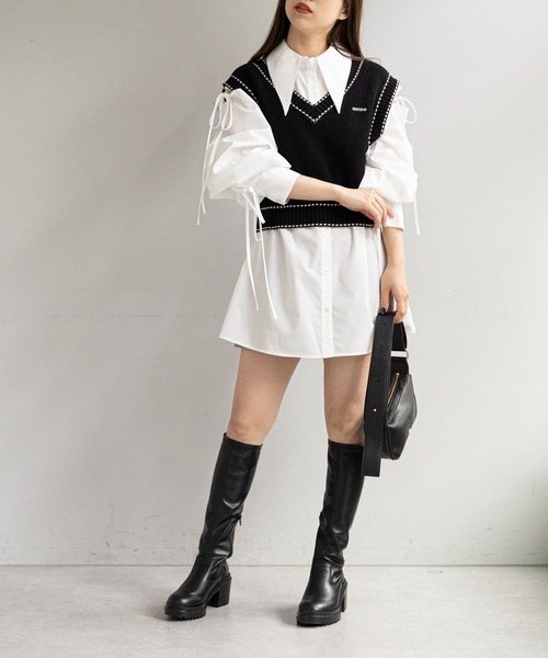 Chico(チコ)の「バイカラーニットベスト(ベスト・レディース・アイボリー/ブラック/ダークグレー・FREE)」の16枚目の写真