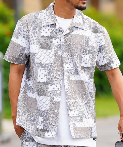 adamsJUGGLER(アダムスジャグラー)の「23/バンダナショートシャツ(シャツ/ブラウス・メンズ・グレー/ブラック・M/L/XL)」の3枚目の写真