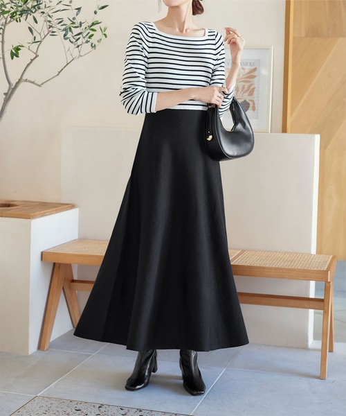 KOBE LETTUCE（コウベレタス）の「[ 選べるネック＆袖丈 ] フィット&フレアニットワンピース（ワンピース・レディース・ホワイト系その他/モカ/ブラック系/ホワイト系その他2/ブラウン系/ブラック/ダークカーキ/ブラック系1/ブラウン系1/チャコールグレー/ホワイト系その他3/ブラック系2/ホワイト系その他4/グレー系/ネイビー系/ネイビー/グレー系1/ホワイト系/ブラック系3/ホワイト系1/ネイビー系1/グレー系2/ブルー系/ブルー/ネイビー系2/ホワイト系3/グレー系3/ネイビー系3/ホワイト系2/グレー系4/ブラック系4/グリーン系/グリーン系1/ホワイト系5/グレー系6/ホワイト系4/ネイビー系5/ホワイト系その他6/ブラック系6/グレー系5/ネイビー系4/ホワイト系その他5/ブラック系5/ワインレッド/レッド系/グレー系7/ブラウン系2/グレー系8/ブラウン系3/グレー系9・M/M1/M2/M3/M4/M5/2M/1M/5/3/PM/2）」の4枚目の写真